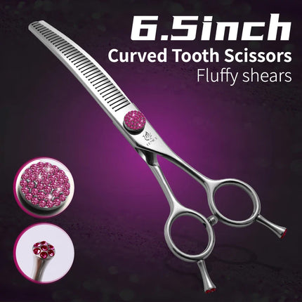 Fenice JP440C 6.5/7/7.5 inch Curved Thinning Scissors Pet Dog Grooming Shears Dog Scissors Fluffy Traceless Thinning Rate 50-55%
