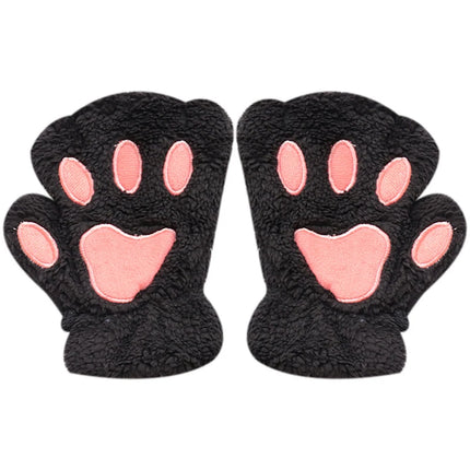Lovely Plush Cat Claw Paw Gloves Plush Mittens Warm Soft Plush Short Fingerless Fluffy Bear Gloves Costume Half Finger Gloves
