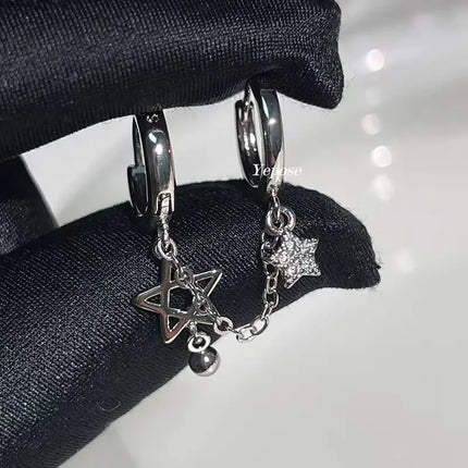1PCS Silver Color Star Chain Double Ear Hole Stainless Steel Ear Bone Nail Y2K Fashion Hottie Earrings for Women Jewelry