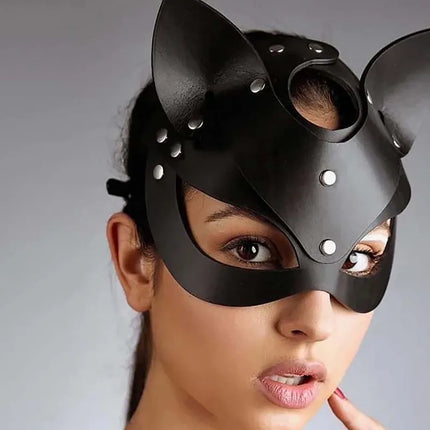SEXY Leather Fox Mask Rhinestone Studded Blindfold XXX Adult Party BDSM Tease Accessories Pup Play Erotic Face Shield Set