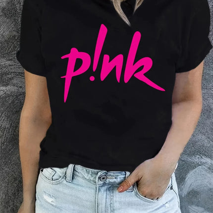 Women's Pink Creative Letter Fashion Harajuku Printed T-shirt Summer Short Sleeve Round Neck Casual Fashion Woman Clothing