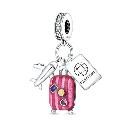925 Sterling Silver Travel Passport Trunk Charms Fit Original Bracelet Diy Airplane Earth Beads for Jewelry Making Gift