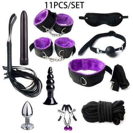 Erotic BDSM Kits for Couples - Sex Bondage Set with Handcuffs Gag Whip Nipple Clamps Anal Butt Plug Tail - Adult Toys for Women