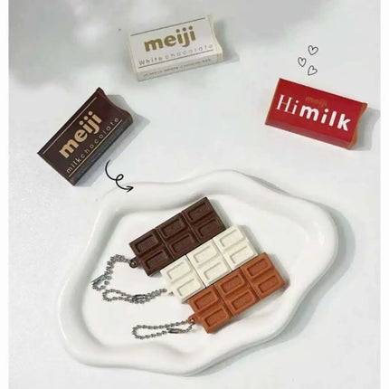 New In Stock Hot Japanese Style Simulated Meiji Chocolate Fidget Toy Bendable Snap Stress Relief Keychain Pendant Creative Gift