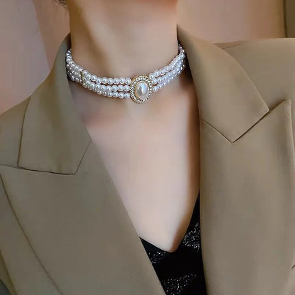 AINAMEISI 3pcs Fashion Bridal White Multi-Layer Imitation Pearl Necklace Set Dress Wedding Accessories