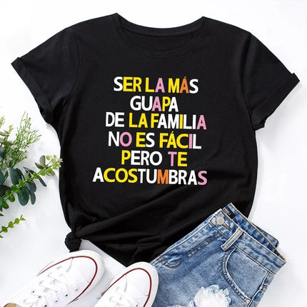 2024 Summer Women T Shirt Simple Spain Letter Print Female Short Sleeve T-shirt Harajuku Woman Tops Ladies  Tees