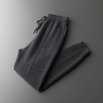 Autumn and Winter Thickened High Waisted 100% Merino Wool Men's Pants Small Leg Pants Casual Business Knitted Sweatpants Warm