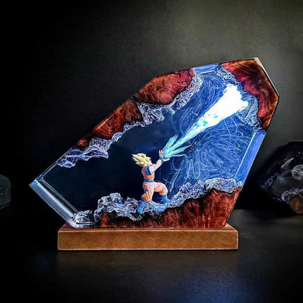 Goku Kamehameha Epoxy Resin LED Night Light, Dragon Ball Z Action Scene Art Statue, Anime Collectible Desk Lamp & Decor Figure