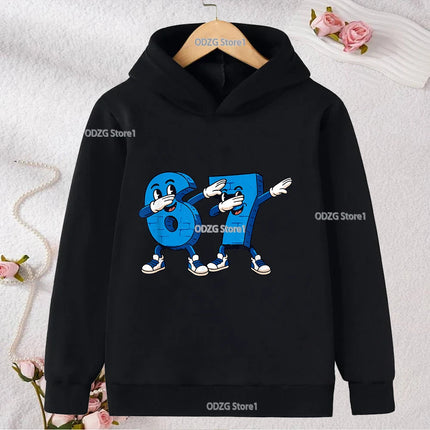 Autumn Winter Six Seven 67 Number Print Children's Hoodies Casual Fashion Boys Girls Long Sleeved Sweatshirt Warm Kids Pullovers