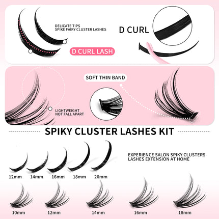 Lash Clusters with Spikes Kit DIY Spiky Eyelash Extension Thick Volume Spiky Individual Lashes Set Mink Strip Lash by LAKANAKU