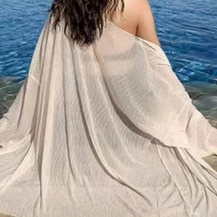 Plus Size Women Shirt Clothing 2025 Summer Beach Travel Solid Color Cape Breathable Cardigan Slight Strech LOOSE FIT