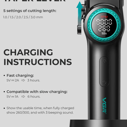VGR 001 977 New Hair Trimmer Set High-End Men's Hair Clipper Smart Digital Display Electric Trimmer with Engraving and Whitening Functions