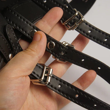 DSM Chastity Forced Orgasm Belt For Vibrator,Leather Bondage Strap-on Harness,Strapon Magic Wand Massager,Sex Toys For Women