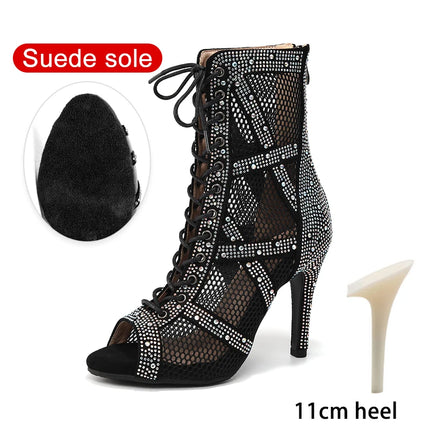 SWDZM Women Dance Boots Full Rhinestone Jazz Latin Dance Shoes Shining Dancing Boots Sexy Thin Heels Women Ladies Dancing Shoes