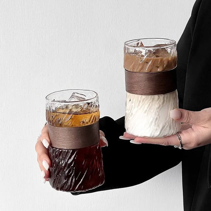 2Pcs heat-resistant glass hanging ear coffee cup transparent with cup cover ice American cup retro high value high borosilicate