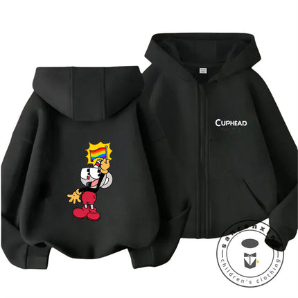 Cuphead 2026 Lovely Zipper Hoodie Boys Girls 3-14Y Autumn Winter Cute Kawaii Cartoon Street Hot Fashion Outdoor Casual Warm