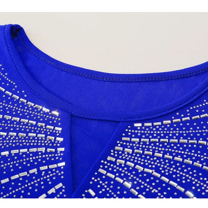 2025 Spring Summer Mesh Tops Korean Fashion Diamond T Shirt Slim 3/4 Sleeve Hollow Out Casual Women Shirt