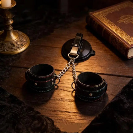 PU Leather Handcuffs with Strong Suction Cups BDSM Restraint Set Detachable Ankle Cuffs Adult Game for Couples Sex Toy