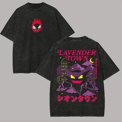 2026 Anime Washed Vintage Summer Pokemon Gengar Short Sleeve Tee Graphic T-Shirt Man Women Cosplay Casual Tops Y2k Streetwear