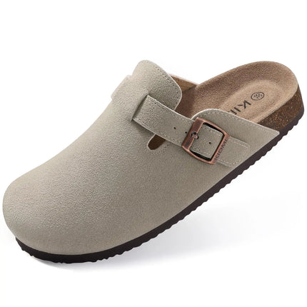 Kidmi New Women Clogs Men Clogs Suede Slippers Fashion Cork Footbed Leather Slippers Classic Mules Soft Antiskid House Slippers