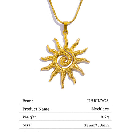 Spiral Sun Pendant Necklace for Women - 18K Gold Plated Hypoallergenic Stainless Steel, Daily Wear & Boho Gift Ideas Jewelry