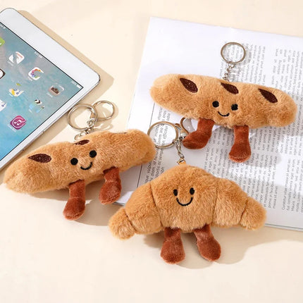 New Creative Plush Keychain Cartoon Baguette/Croissant Design for Car Keys Bag Charm Cute Girl Gift Croissant Keychain Pendant