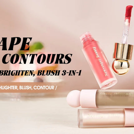 Liquid Highlighter+Blush+Contour Stick Set for Face & Body Silky Natural Glow Liquid Luminizer Matte Pink Shadow Face Makeup