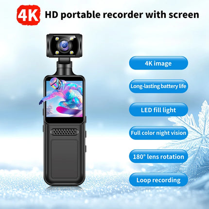 New Handheld 4k Hd 180 ° Rotating Mini Portable Camera Wearable Night Vision Sports Camera Outdoor Activity Recording