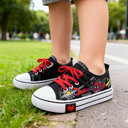 Children Canvas Casual Shoes Boys Cartoon Running Sneakers Spring Fashion Teenager Kid Black Red Red Shoes Size 26-37