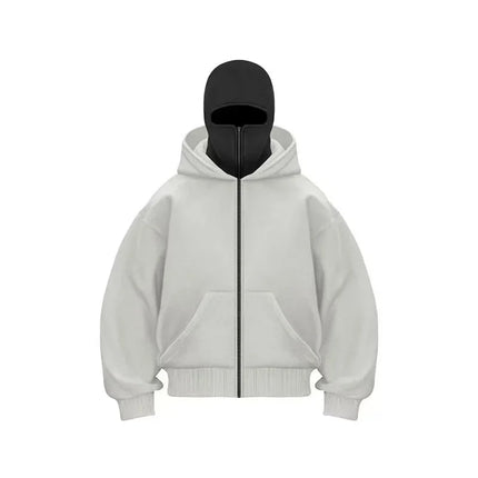 Men'sBalaclava Y2K Gothic Harajuku  Autumn Winter New Item Double Hooded Sweatshirt Homme Hooded Mask Zipper Sportswear