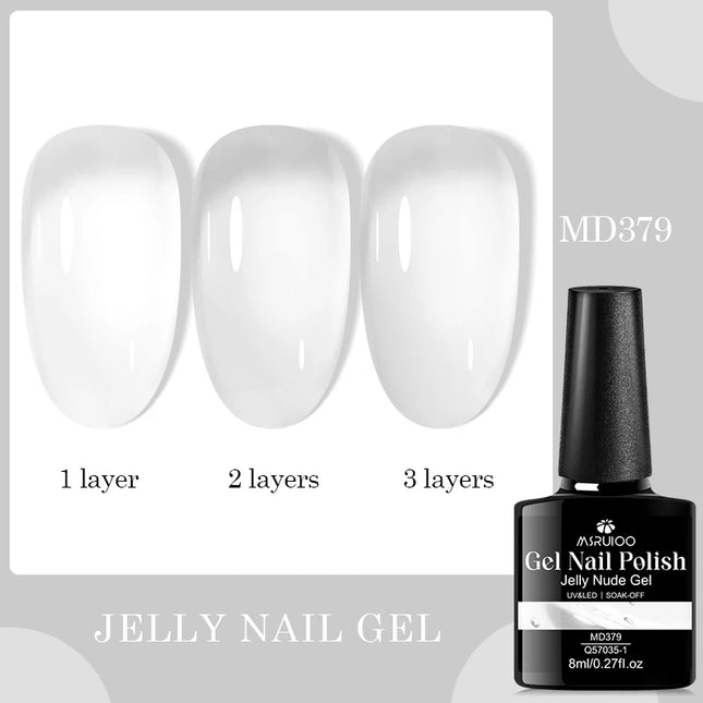 8ml Sheer Milky White Nail Gel Polish, Jelly Translucent Nail Lacquer for French Manicure Tips, Natural Looking, UV LED Cure