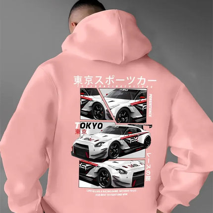 Men's new fashionable car printed casual street style hooded sweatshirt, sports shirt, warm and comfortable top