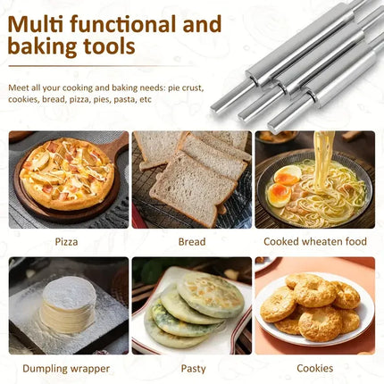 1PCS Stainless Steel Rolling Pin for Baking, Non-Stick Easy Clean Dough Roller,Kitchen Pastry Tools for Pie Crust Cookie Dough