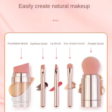 5 In 1 Portable Retractable Makeup Brushes For Foundation Eyebrow Lip Eyeshadow Loose Powder Cosmetic Set Makeup Brush Tools