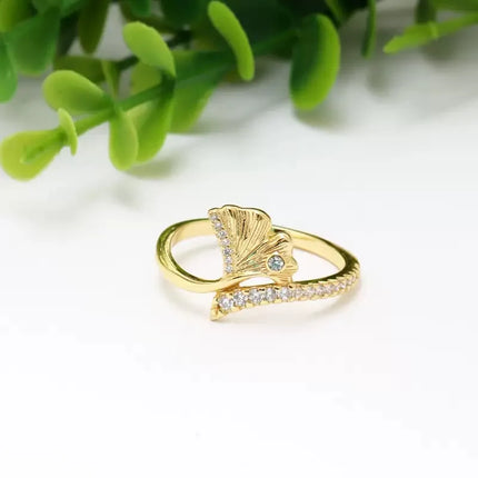 18K Gold Plated 925 Sterling Silver Flowers And Leaves Disc-shaped Ring 6 7 8 9 Rings Wedding Fashion Fine Luxury Jewelry Women