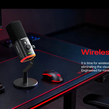 maono PD100W Wireless Dynamic Microphone Cardioid Dynamic Mic 50m Range One-Touch Noise Reduction RGB for Gaming Live Streaming