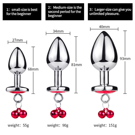 3 Size Metal Anal Plug Crystal and Bells Anus Dilator Sex Toys Bullet Stainless Steel Butt Plug Men Women Couples Adult Toys