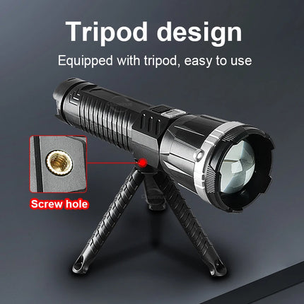 780000000LM Super Powerful Flashlight Rechargeable LED Tactical Torch  Ultra Bright Long Range 6000M Lantern Outdoor With Stand