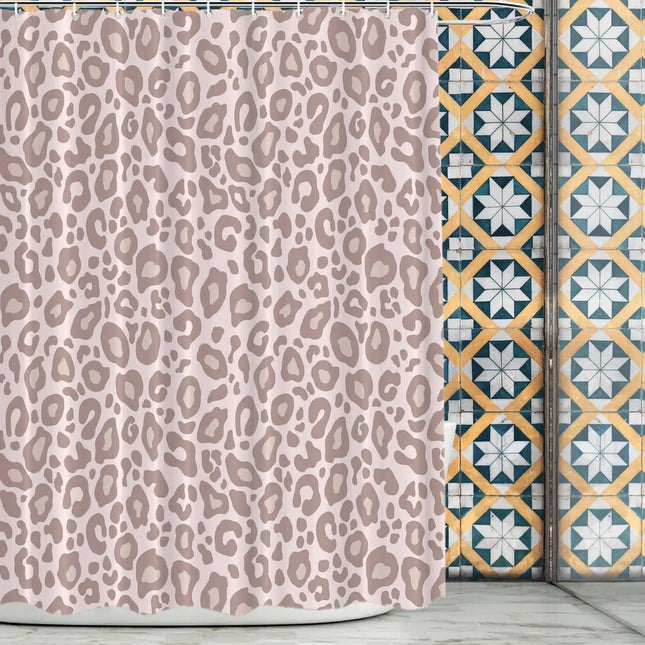 Blush Pink Leopard Print Shower Curtain Soft Animal Pattern Bathroom Decor Feminine Style Waterproof Fabric Trendy Home Design