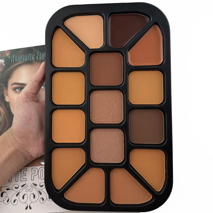 15-Color Face Contour Powder Palette Matte Highlighter Natural Shading Concealer Wet & Dry Formula for Face Sculpting Makeup
