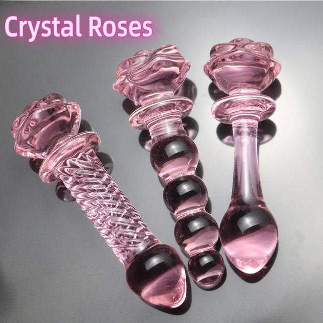 Rose Glass Bullet Butt Plug Transparent Pink Stimulating Anal Masturbation Beads Penetration Anal Plug Adult Sex Toy