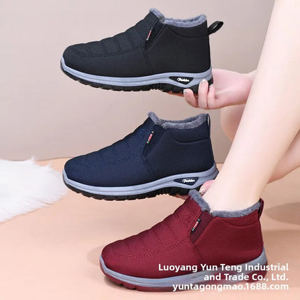 Winter New Fleece Lined Anti-slip Soft Bottom Women's Short Boots Thick Warm Cotton Shoes round Toe Casual Style Comfortable