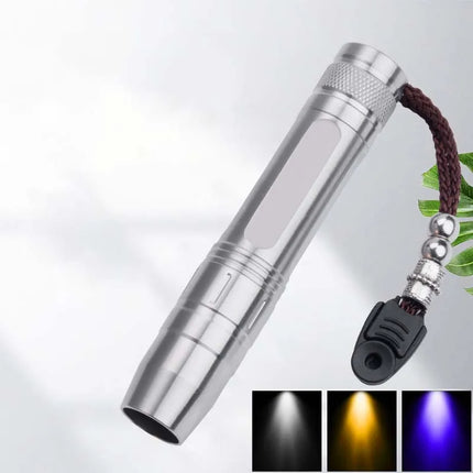 Ultra-Bright Three-Color (White/Purple/UV) Light Source Stainless Steel Jewelry Inspection Flashlight For Gem Testing And DIY