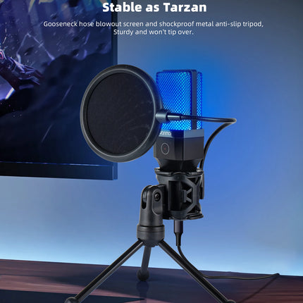 Gaming Computer Professional Condenser Microphone Mic PC Laptop USB Wired Live Streaming Podcast Studio Mike Kit Gamer Karaoke