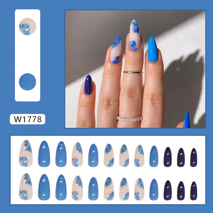 Dark Brown Flowers 24 Pcs Press-on Nails Pink Nail Polish Glossy Artificial Finger Manicure Reusable False Nails