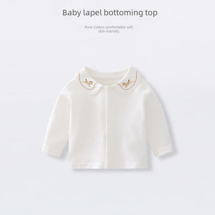 Baby Lapel Long Sleeve T-shirt New Pure Cotton Base Layer Top For Infants Toddlers