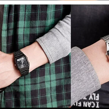 SANDA P747  Dual Display Clock Unisex Waterproof Sports Quartz Watch Luxury Mens Style Watches Stainless Steel Women LED Digital