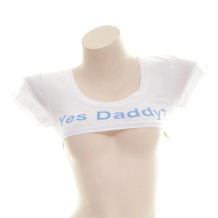 Sexy Women T-shirt Vest Bra Cotton Underboob Crop Fun Top Cut Out Short Tank Print Yes Daddy Cosplay Costume Short Top Sleeve