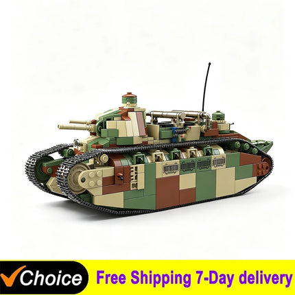 Military World War CHAR 2C Heavy Tank MOC Building Blocks Armored Vehicle Sets With Soldier FiguresToys Brick Holiday Gifts
