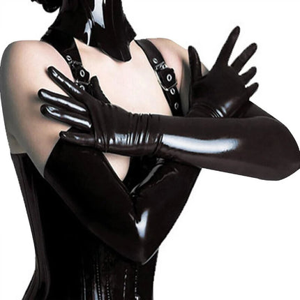 Black Long Latex Gloves for Women Men,Fetish Natural Rubber Gloves Cosplay Costume Party Clubwear